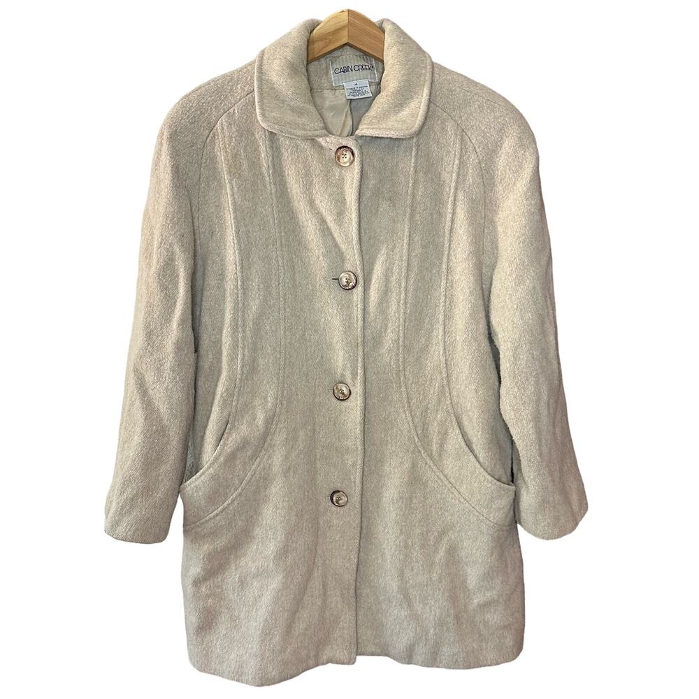 Cabin Creek Vintage Oatmeal Cream Wool Blend Classic Lined Pea Coat Size 14